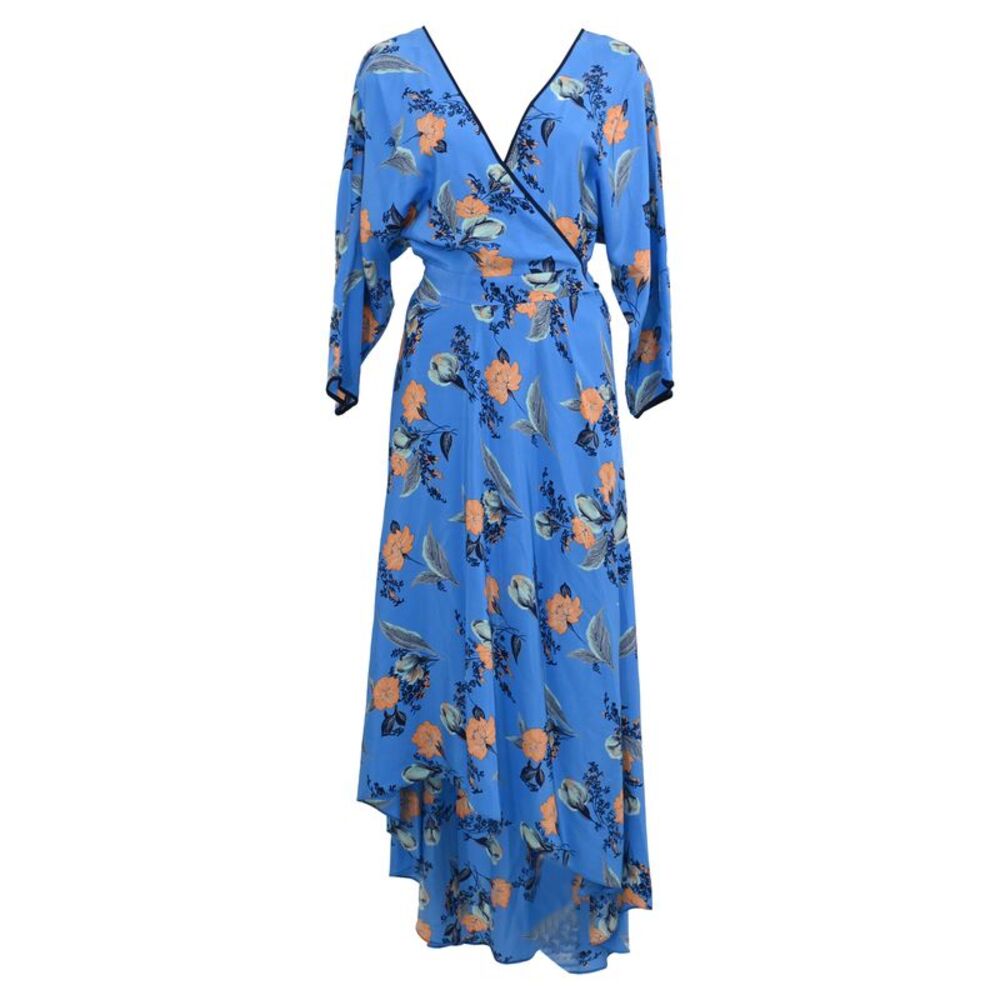 Diane von Furstenberg Floral Printed Midi Dress in Blue Silk